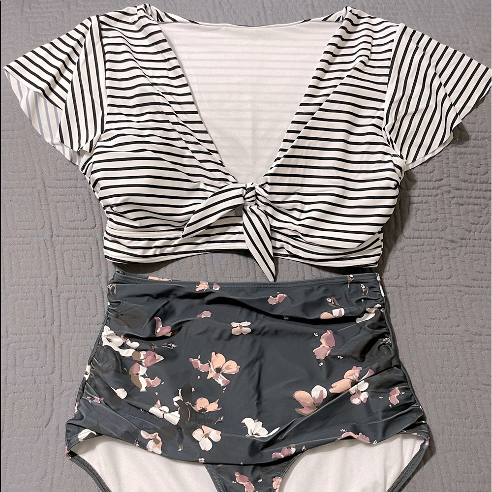 Flutter sleeve high waisted bikini